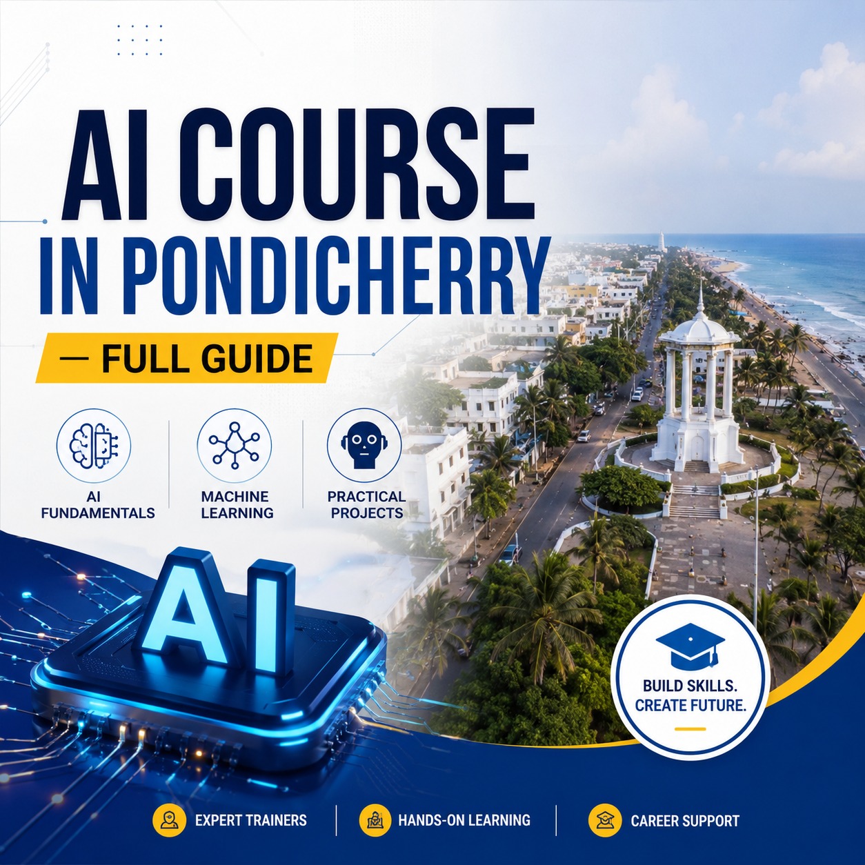 Indian students collaborating with a laptop to learn AI skills in Pondicherry