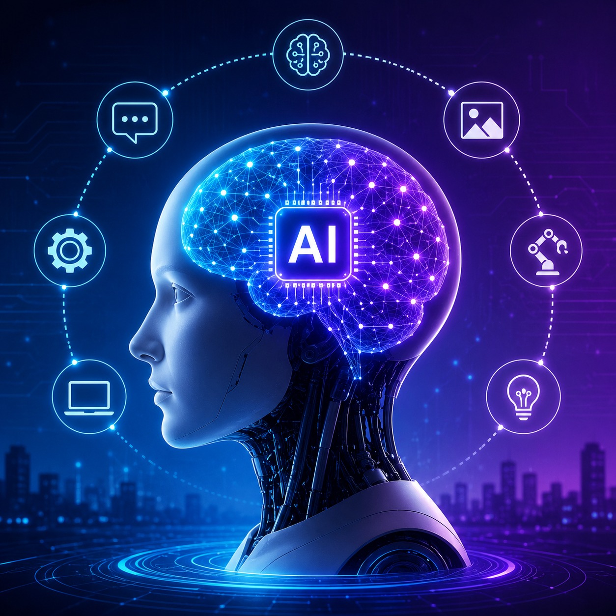 Robot and human hand pointing at AI — representing artificial intelligence
